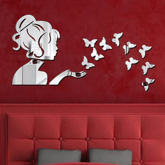 3D Acrylic Angel Fairy with Butterfly Decorative Mirror for Wall